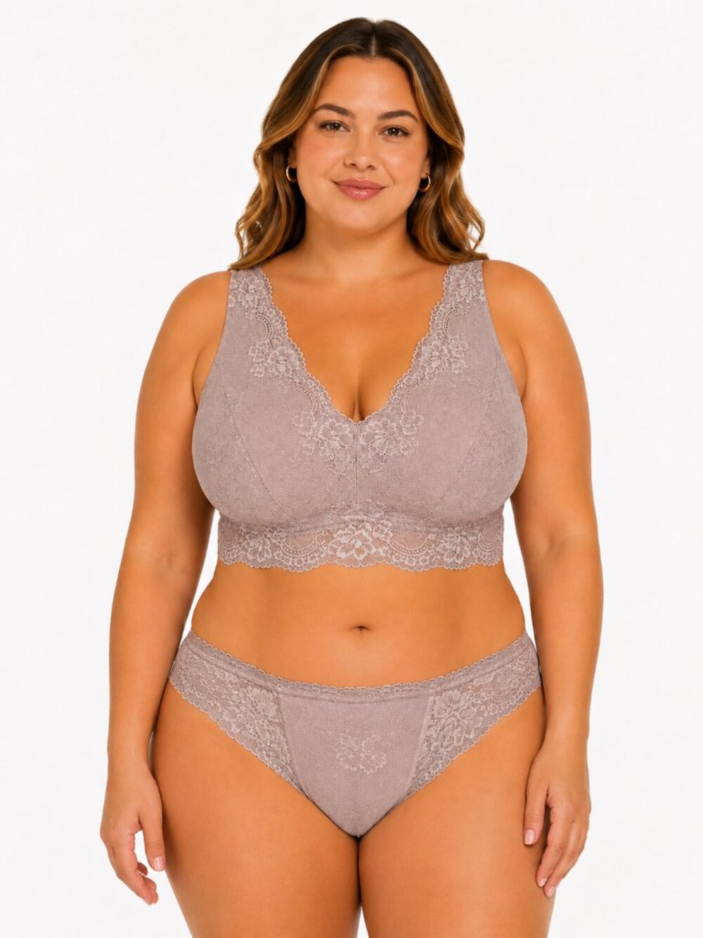 DREAMFIT Plus Size Lace Wireless Bralette Pebble Gray 3X NWT